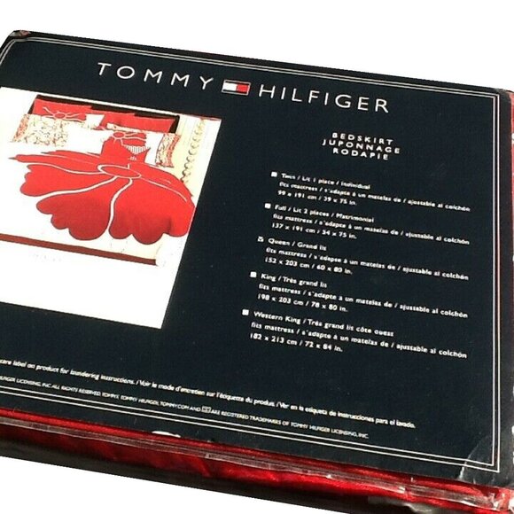 new Tommy Hilfiger MOLLY 100% Cotton QUEEN Bedskirt in Red w/ White Ribbon - Picture 3 of 7